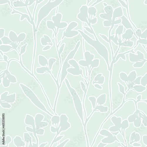 Cute natural background with wild meadow flowers in silhouette, outline.