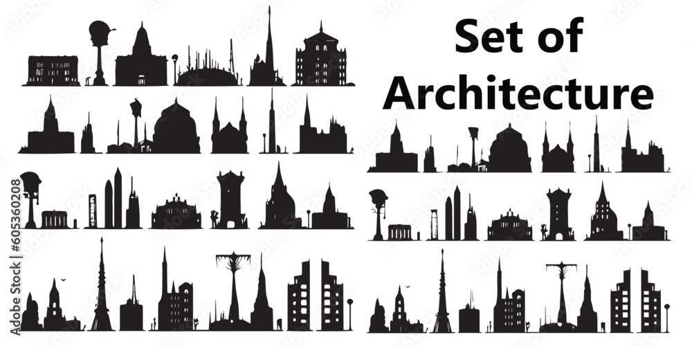 A set of silhouette architecture vector illustrations. A set of silhouette architecture vector illustrations.