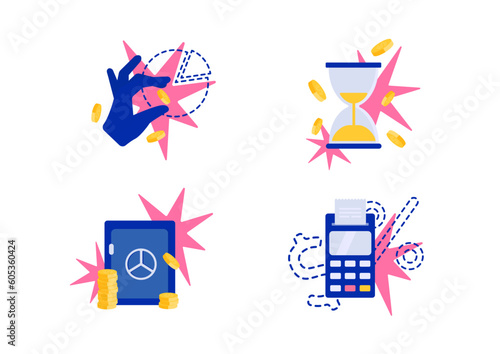 Deposit account in a bank. Profit from a bank deposit. Set of isolated illustrations in a flat style. vector illustration.