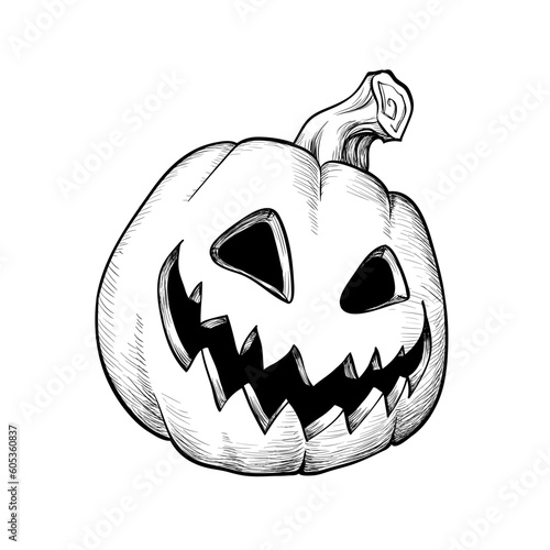 Jack O' Lanterns black and white icon. Pumpkin sketch. Vector illustration of vegetable outline. Simple monochrome image.