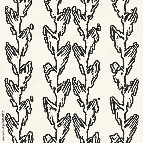 Contour Ink Drawn Plant Stripes Pattern