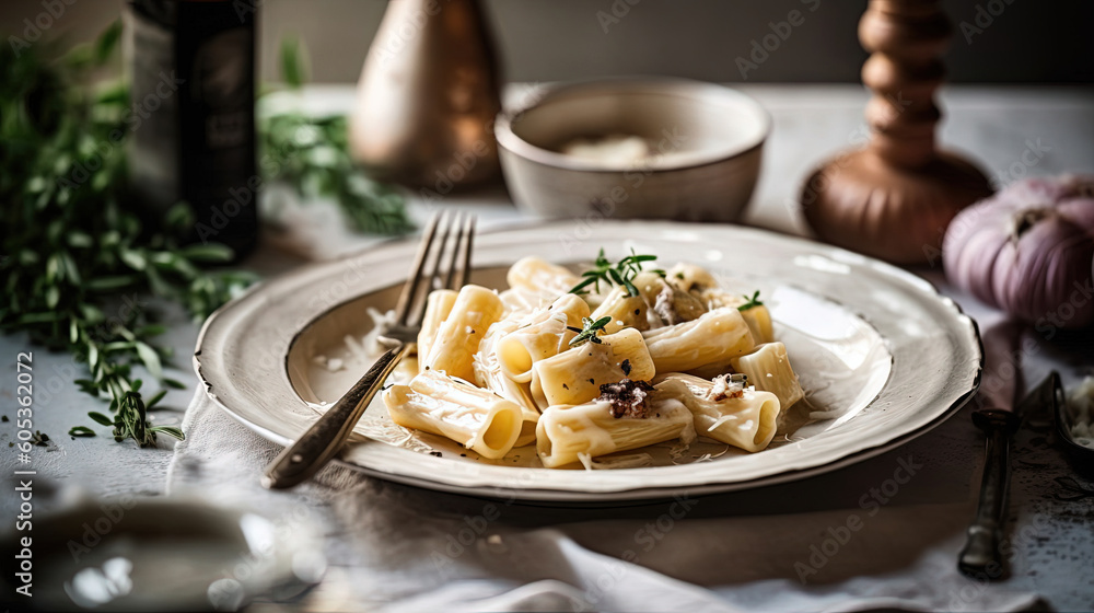Delicious rigatoni with white cream sauce Delicious rigatoni with white cream sauce
