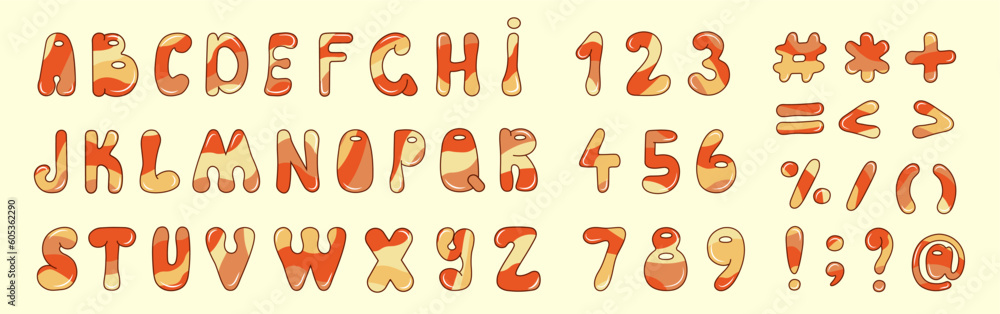 Cartoon alphabet, numbers, and symbols. Set of groovy letters. Vector. Cartoon alphabet, numbers, and symbols. Set of groovy letters. Vector.