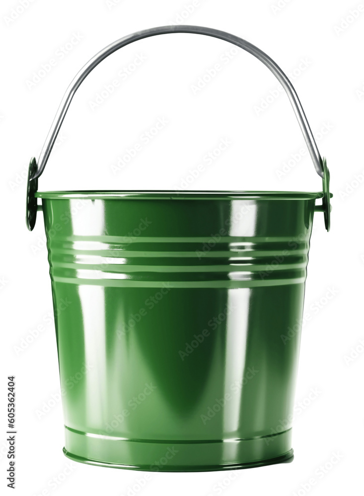 Green iron bucket. Isolated on a transparent background. KI. Green iron bucket. Isolated on a transparent background. KI.