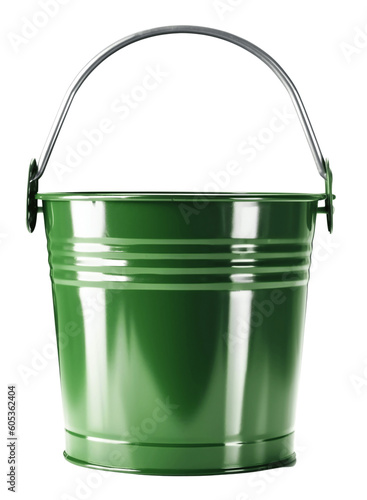 Green iron bucket. Isolated on a transparent background. KI.