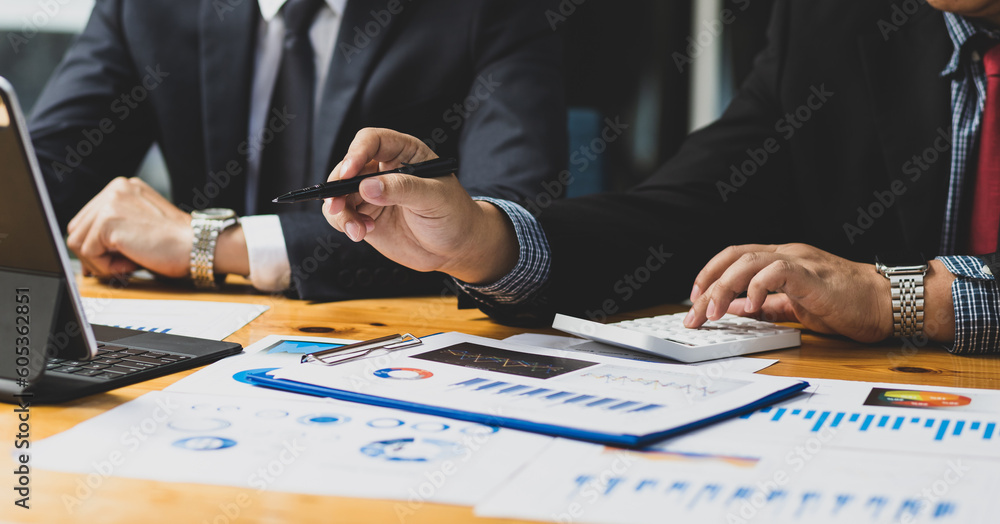 Business people meeting with financial advisors to discuss investment analysis and business strategy planning. Business people meeting with financial advisors to discuss investment analysis and business strategy planning.
