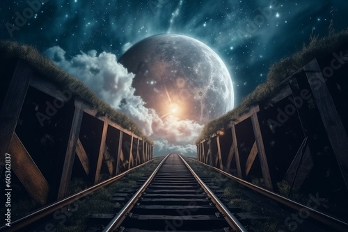 Fototapeta Naklejka Na Ścianę i Meble -  Train to moon. Generative AI
