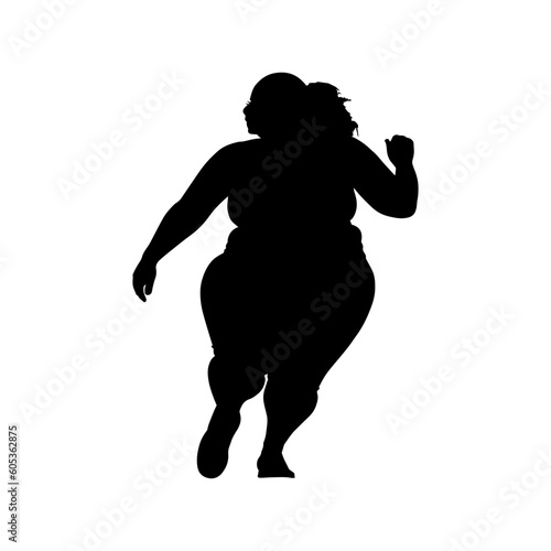 Vector illustration. Silhouette of a bbw girl going in for sports. Slimming. Healthy lifestyle.