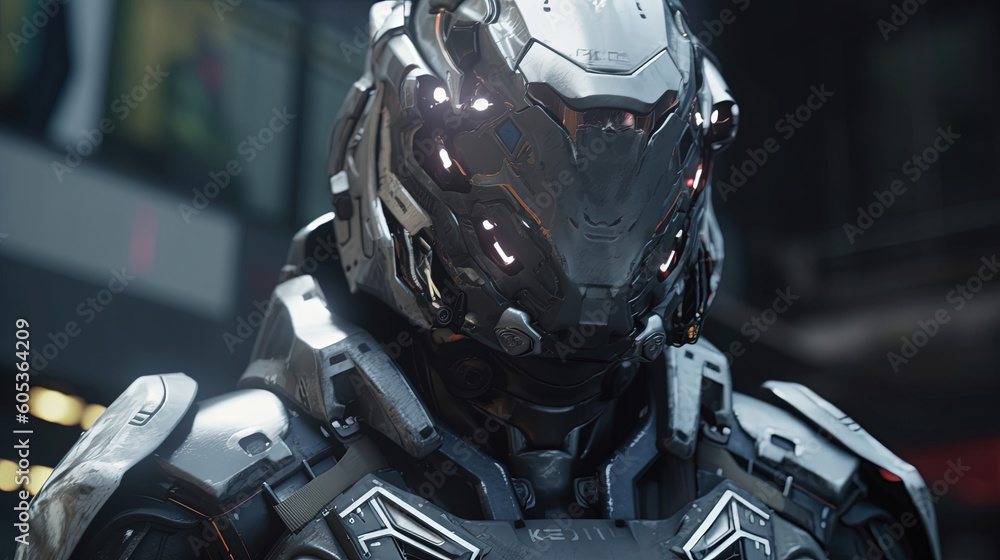 Epic warrior with futuristic dynamic armor helmet with cyberpunk style Epic warrior with futuristic dynamic armor helmet with cyberpunk style