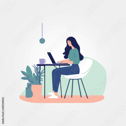 woman working on computer at home