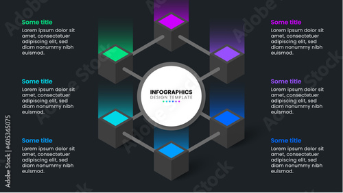 Infographic template. 3d isometric dark cube with 6 steps