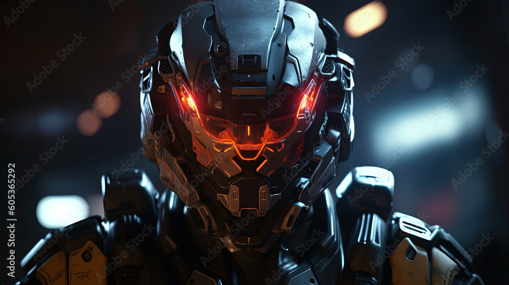 Epic warrior with futuristic dynamic armor helmet with cyberpunk style Epic warrior with futuristic dynamic armor helmet with cyberpunk style
