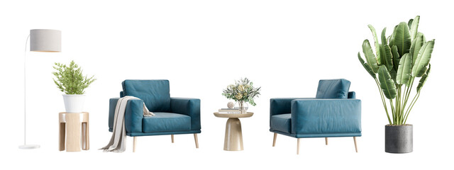Modern interior furniture set in 3d rendering	
