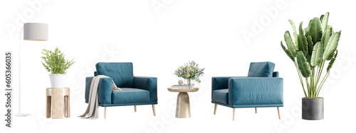 Modern interior furniture set in 3d rendering	
 photo