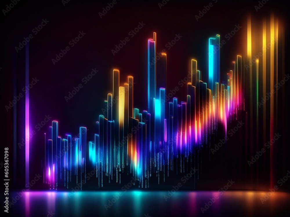 positive trend bar chart hologram with colored lights, abstract wallpaper background positive trend bar chart hologram with colored lights, abstract wallpaper background