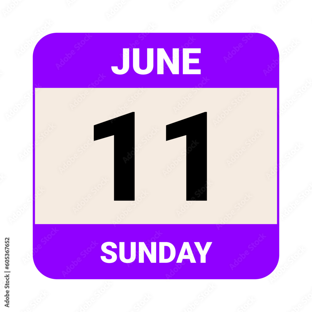 11 June, Sunday. Date template. Useful design for calendar or event promotion. Vector illustration EPS 10 File. 11 June, Sunday. Date template. Useful design for calendar or event promotion. Vector illustration EPS 10 File.