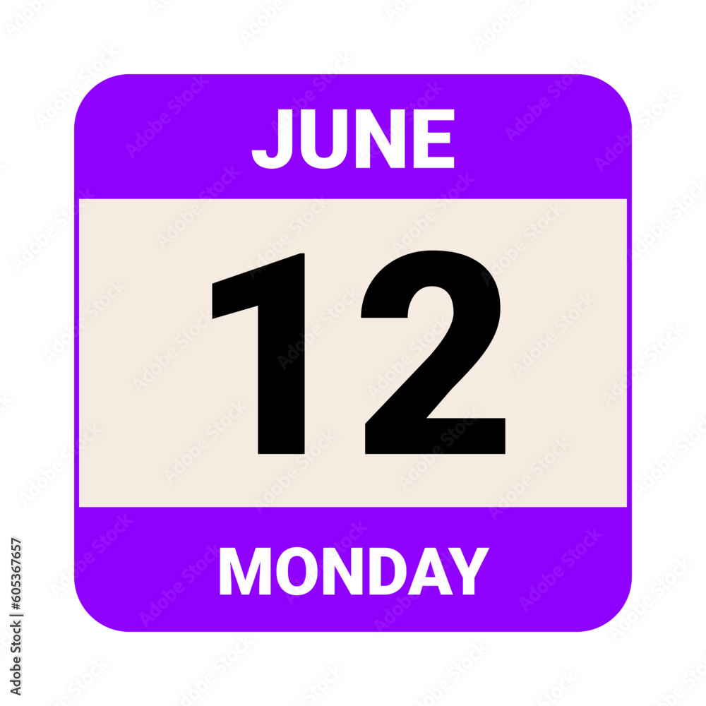 12 June, Monday. Date template. Useful design for calendar or event promotion. Vector illustration EPS 10 File. 12 June, Monday. Date template. Useful design for calendar or event promotion. Vector illustration EPS 10 File.