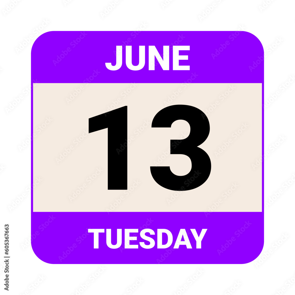 13 June, Tuesday. Date template. Useful design for calendar or event promotion. Vector illustration EPS 10 File. 13 June, Tuesday. Date template. Useful design for calendar or event promotion. Vector illustration EPS 10 File.