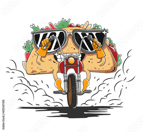 Tacos riding bike hand drawing