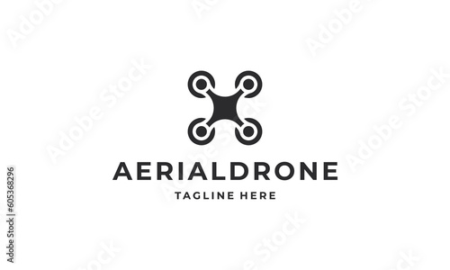 Aerial drone fly logo flat design vector