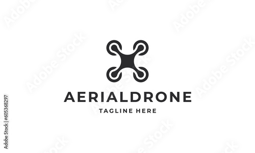 Aerial drone fly logo flat design vector