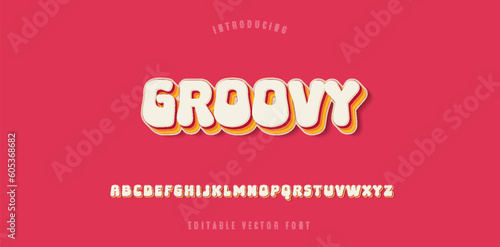 70s retro groovy alphabet effect letters font and number, Typography decorative fonts vintage concept, Inspirational slogan print with hippie symbol for graphic tee t shirt logo, vector text effect