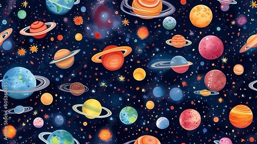 Seamless background pattern with cosmos, moon, stars and planets Seamless background pattern with cosmos, moon, stars and planets
