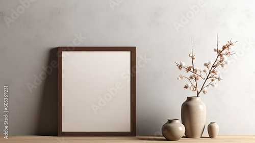 White wall with frame and flower