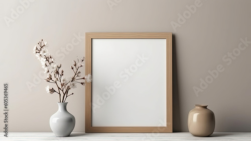 White wall with frame and flower