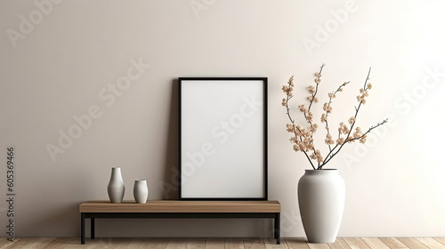 White wall with frame and flower