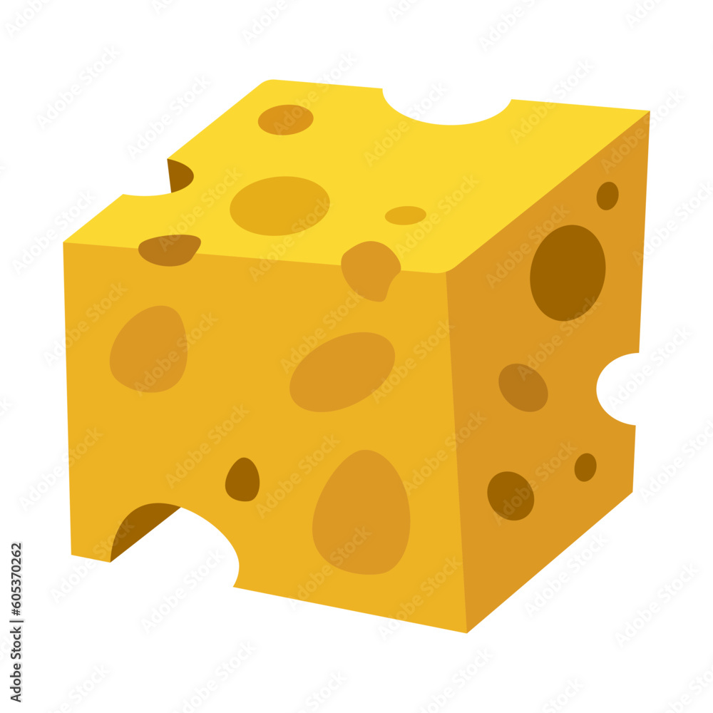 Swiss cheese illustration in flat style. Square slice of cheese with holes. Cheese icon for design, food apps and websites. Vector EPS 10 Swiss cheese illustration in flat style. Square slice of cheese with holes. Cheese icon for design, food apps and websites. Vector EPS 10
