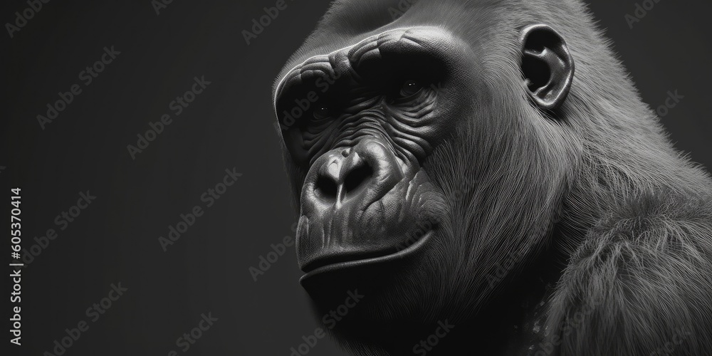 Black and white portrait, close-up of gorilla, Generative AI Black and white portrait, close-up of gorilla, Generative AI