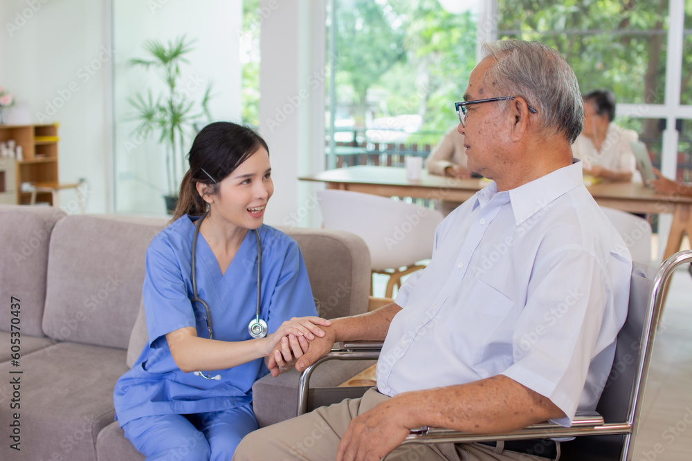 custom made wallpaper toronto digitalNursing Home Care concept.Group of happy Asian seniors