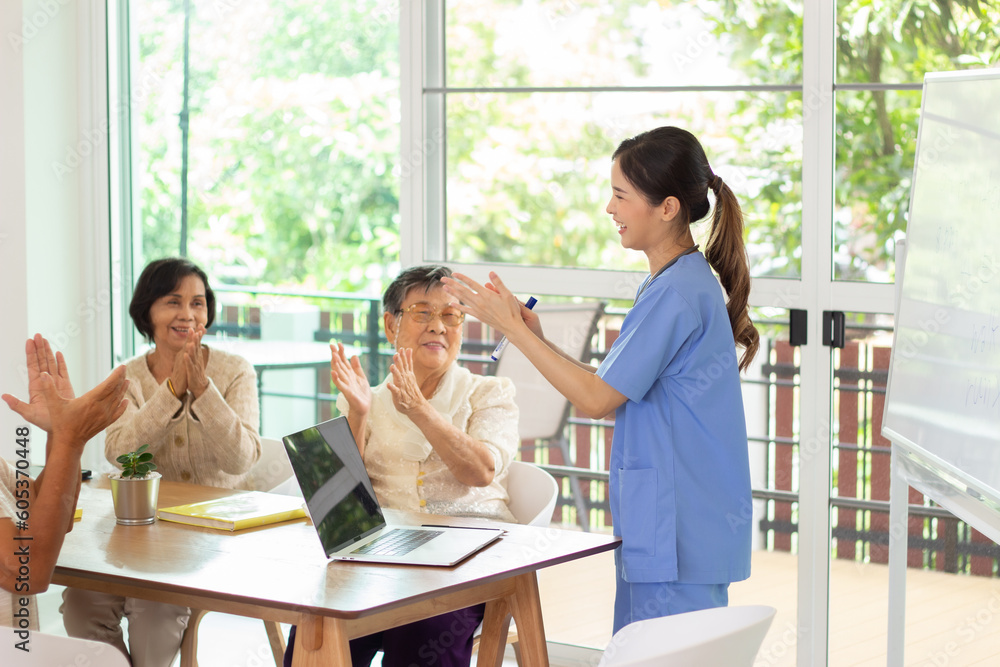 Nursing Home Care concept.Group of happy Asian seniors Nursing Home Care concept.Group of happy Asian seniors