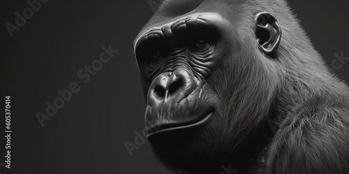 Fototapeta Naklejka Na Ścianę i Meble -  Black and white portrait, close-up of gorilla, Generative AI
