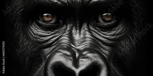 Black and white portrait, close-up of gorilla, Generative AI