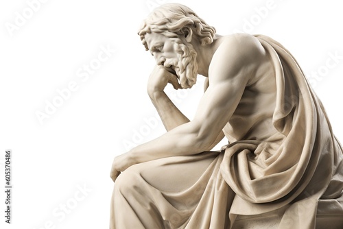 statue of a philosopher isolated on white background. Generated by AI photo