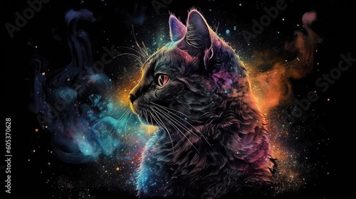 Illustration of cosmic cat. AI generated. © Viktor