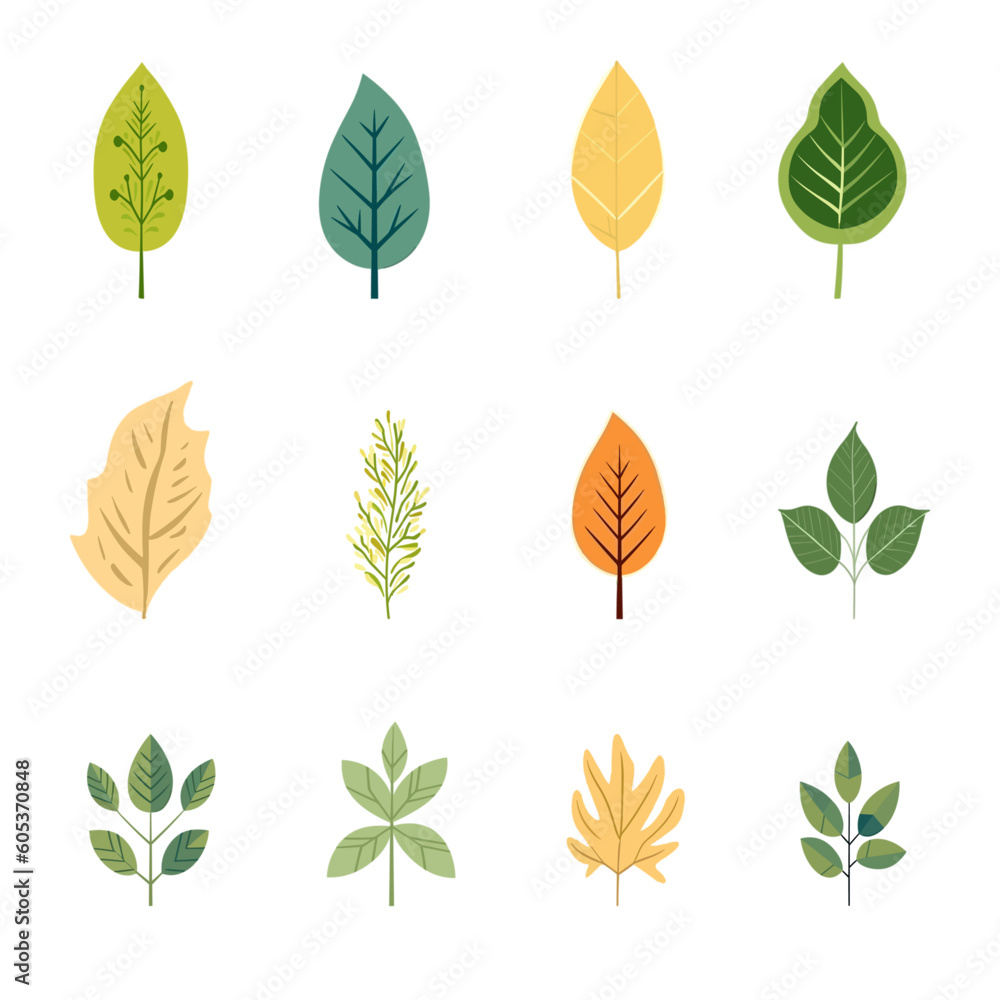 Simple minimalist style leaf object collection vector illustration in soft colors. Simple minimalist style leaf object collection vector illustration in soft colors.