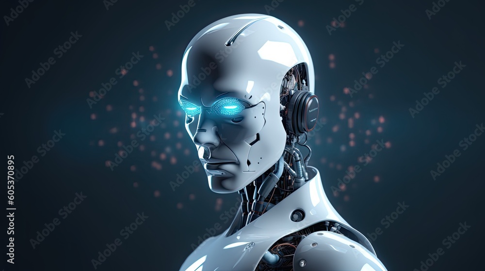 Futuristic robot with artificial intelligence. AI generated.