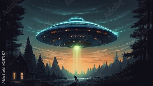 Illustration of UFO. AI generated.