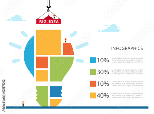 infographic Big idea for business. Color light bulb made of blocks on a white background.