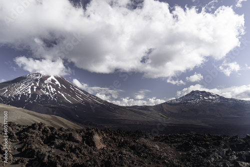 Panoramic view of lonquimay volcano and tolhuaca, in autumn, Malalcahuello National Reserve, Chile. photo