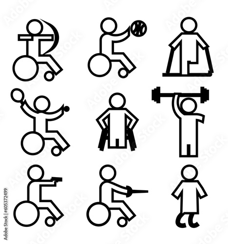 Vector signs and symbols of competitive sports for people with disabilities.Paralympic sport icons