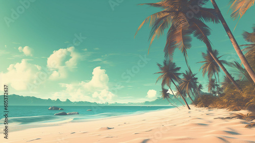 beach with palm trees  Background Ilustration With Generative AI © Adorable