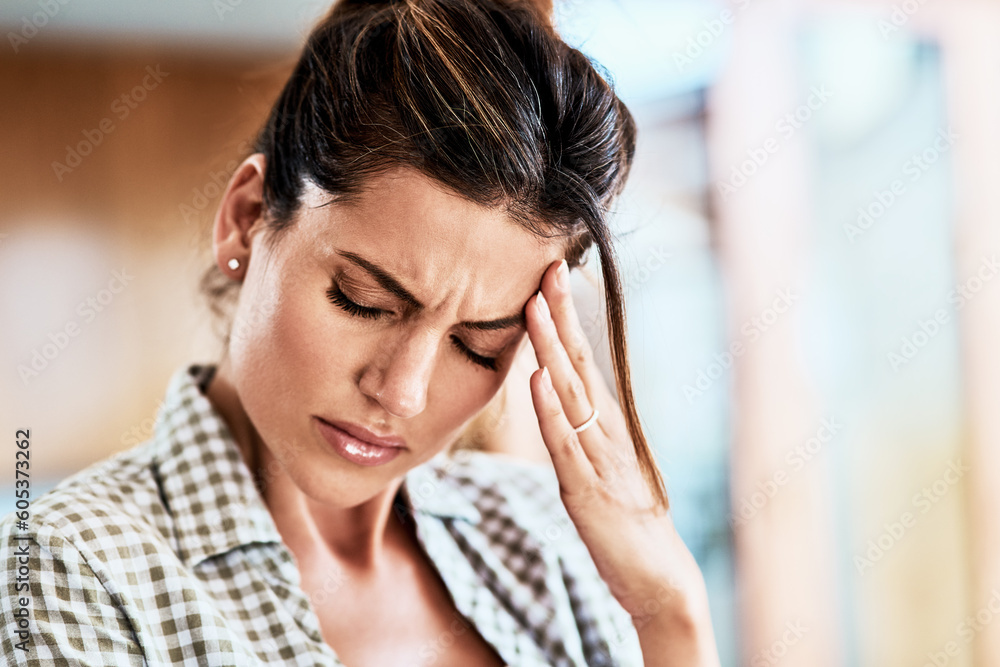 Hand on head, woman or headache pain, stress and suffering brain fog or temple massage for anxiety, fatigue or depression. Person, migraine or mental health problem or sick, vertigo and burnout Hand on head, woman or headache pain, stress and suffering brain fog or temple massage for anxiety, fatigue or depression. Person, migraine or mental health problem or sick, vertigo and burnout