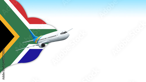3d illustration plane with South Africa flag background for business and travel design