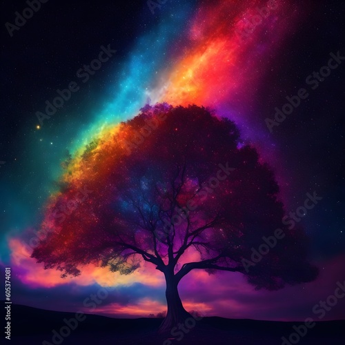 A infinite color tree on the time of sun set Generative AI