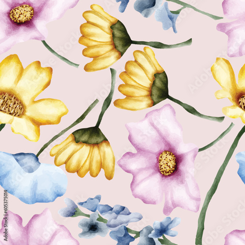 Beautiful watercolor flower seamless pattern