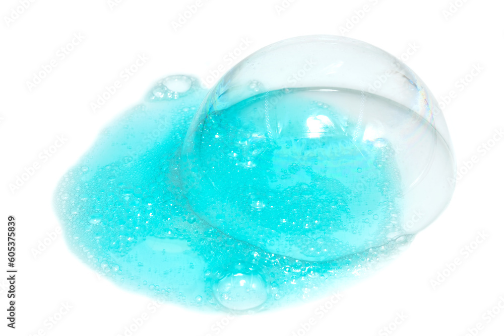 Spilled shampoo or liquid soap on a white background. Foam with large and small bubbles of detergent. Hand sanitizer Spilled shampoo or liquid soap on a white background. Foam with large and small bubbles of detergent. Hand sanitizer